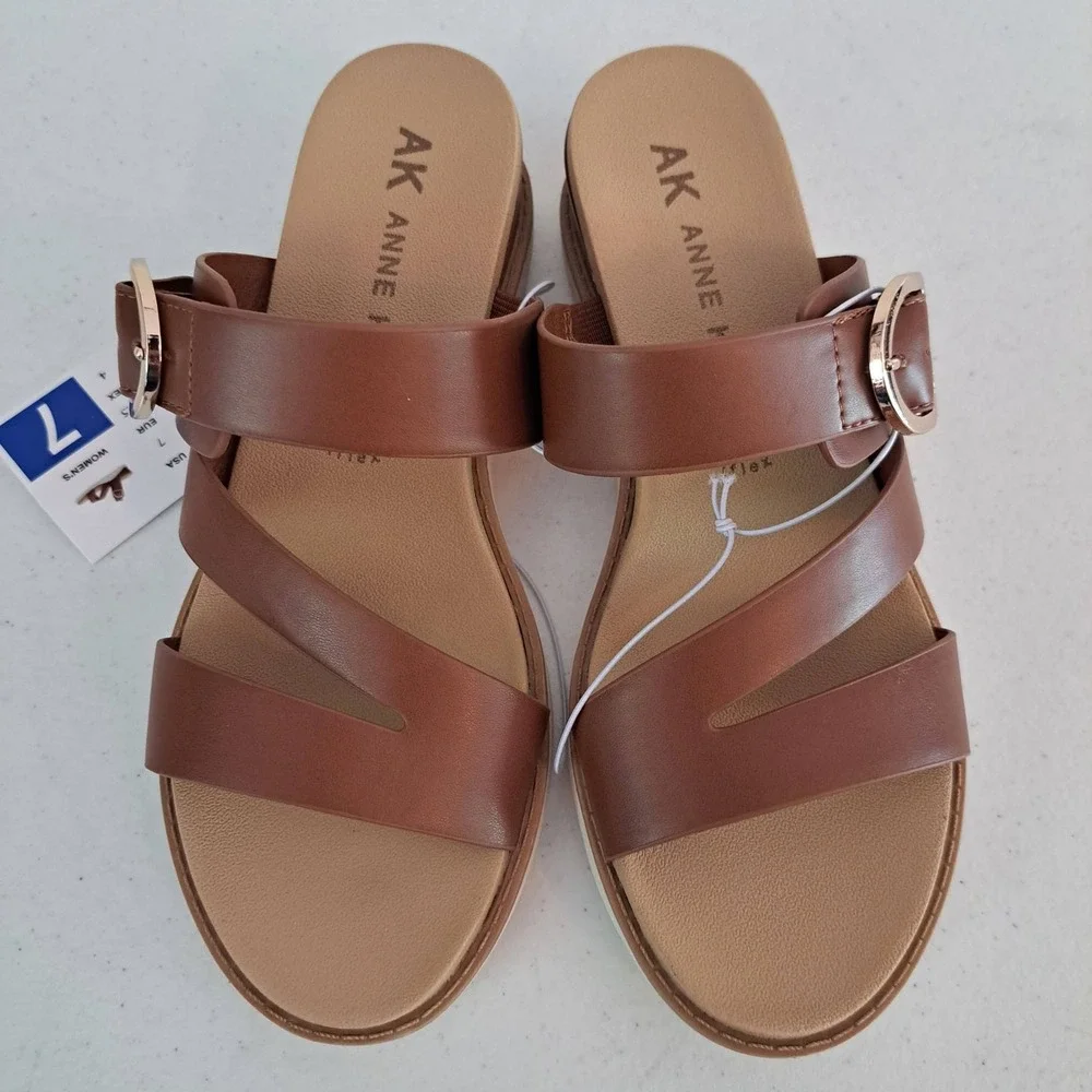 Anne Klein‎ AKLALASA Wedge Sandal Womens 7 Cognac New iFlex Platform 1242-629